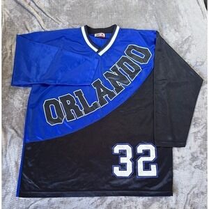 Vintage Impaq Orlando #32 Hockey Jersey Long Sleeve Blue Black Mesh Shirt XL 90s